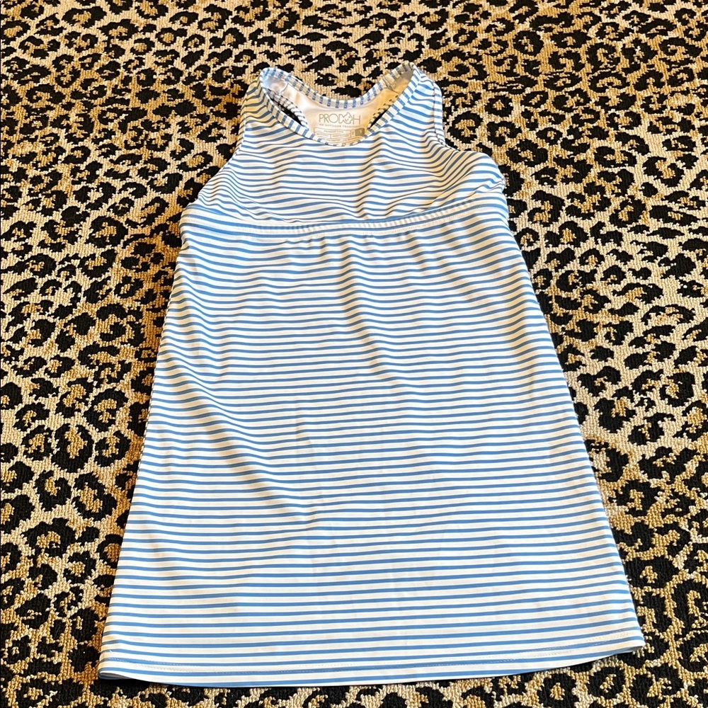 Girls, Size 7, Blue & White Striped Sleeveless Kids Dress by Prodoh